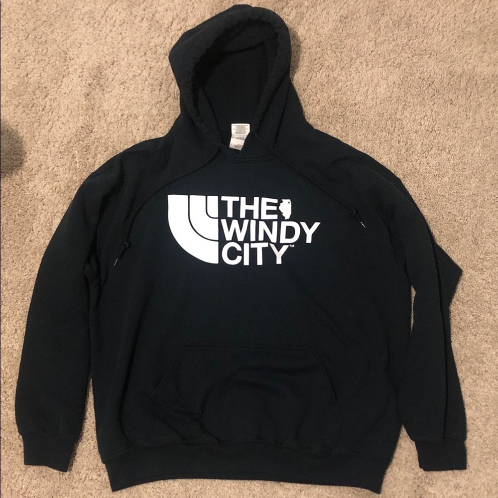 Men’s Gildan Black Hoodie with White "The Windy City" Graphic